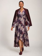 Пурпурный - Jolie Moi Printed Frill Mesh Maxi Dress - Изображение 6 6