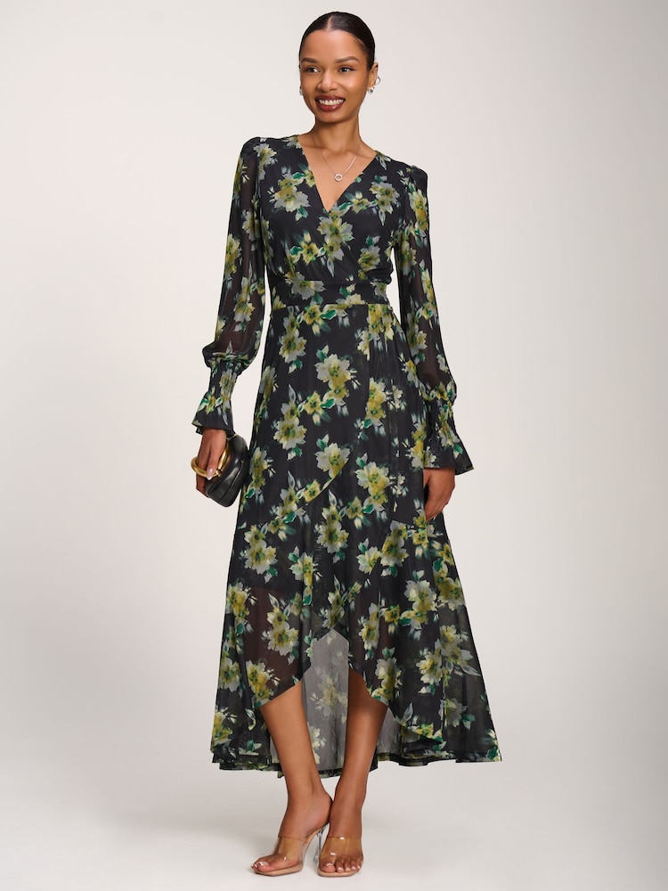 Желтый - Jolie Moi Printed Frill Mesh Maxi Dress - Изображение 1 6
