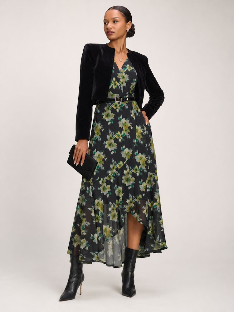 Желтый - Jolie Moi Printed Frill Mesh Maxi Dress - Изображение 6 6
