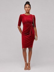 Jolie Moi Red Metallic Velvet Midi Dress - Image 1 of 6