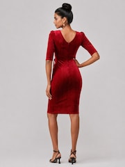 Jolie Moi Red Metallic Velvet Midi Dress - Image 2 of 6