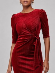 Jolie Moi Red Metallic Velvet Midi Dress - Image 3 of 6