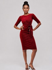 Jolie Moi Red Metallic Velvet Midi Dress - Image 4 of 6