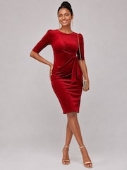 Jolie Moi Red Metallic Velvet Midi Dress - Image 5 of 6