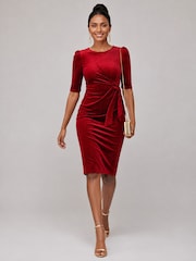 Jolie Moi Red Metallic Velvet Midi Dress - Image 6 of 6