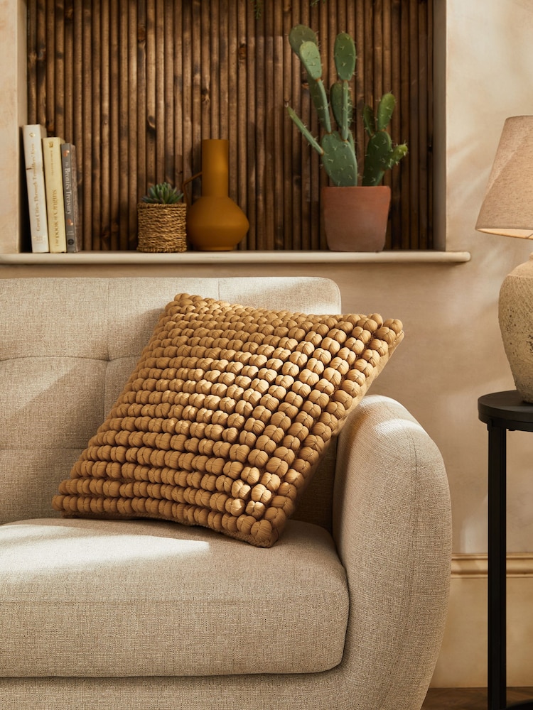 Ochre Yellow 43 x 43cm Global Bobble 100% Cotton Cushion - Image 1 of 6