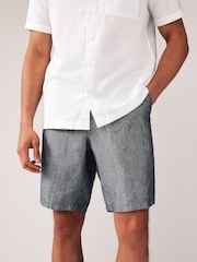 Navy Blue 100% Linen Luxe Shorts - Image 1 of 9