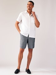 Navy Blue 100% Linen Luxe Shorts - Image 2 of 9