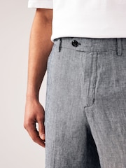 Navy Blue 100% Linen Luxe Shorts - Image 4 of 9