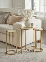 Set of 3 Gold Travertine Effect Nest of Tables - Image 1 of 5