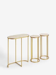 Set of 3 Gold Travertine Effect Nest of Tables - Image 5 of 5