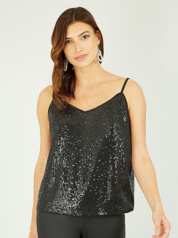 Yumi Black Sequin Vest Top - Image 1 of 4