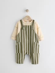 Green Stripe Baby Woven Dungaree and Sweatshirt Set (0mths-2yrs) - Image 1 of 14