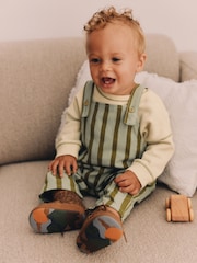 Green Stripe Baby Woven Dungaree and Sweatshirt Set (0mths-2yrs) - Image 2 of 14