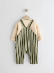 Green Stripe Baby Woven Dungaree and Sweatshirt Set (0mths-2yrs) - Image 7 of 14