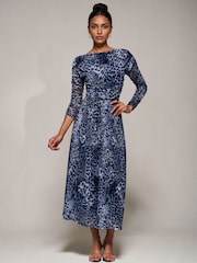 Animal noir - Jolie Moi Robe mi-longue asymétrique en maille froncée - Image 1 de 6