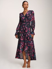 Розовый - Jolie Moi Printed Frill Mesh Maxi Dress - Изображение 1 6