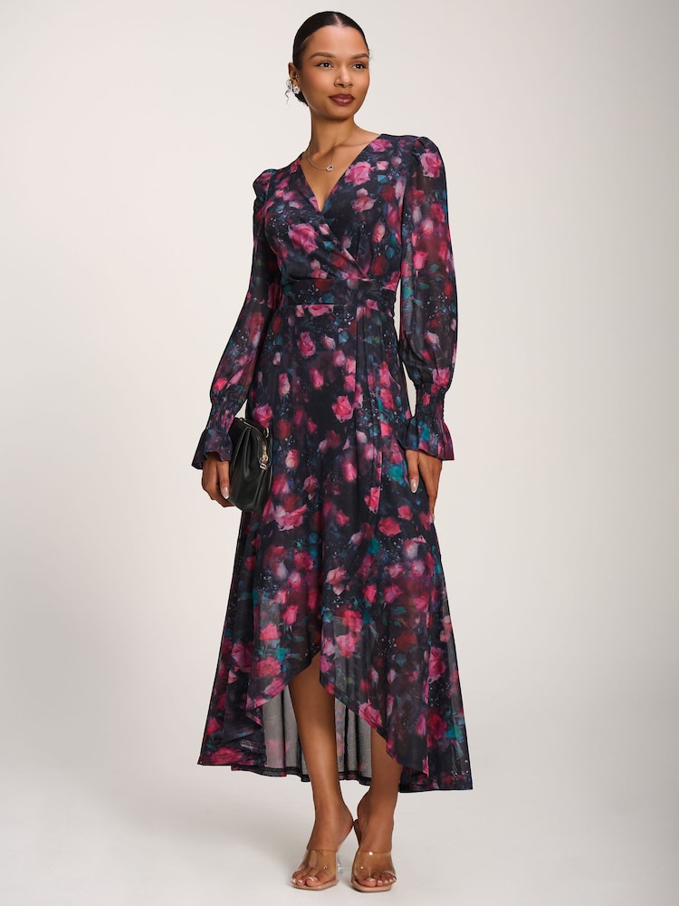 Розовый - Jolie Moi Printed Frill Mesh Maxi Dress - Изображение 1 6
