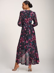 Розовый - Jolie Moi Printed Frill Mesh Maxi Dress - Изображение 2 6