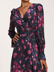 Розовый - Jolie Moi Printed Frill Mesh Maxi Dress - Изображение 3 6