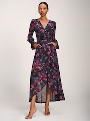 Розовый - Jolie Moi Printed Frill Mesh Maxi Dress - Изображение 5 6