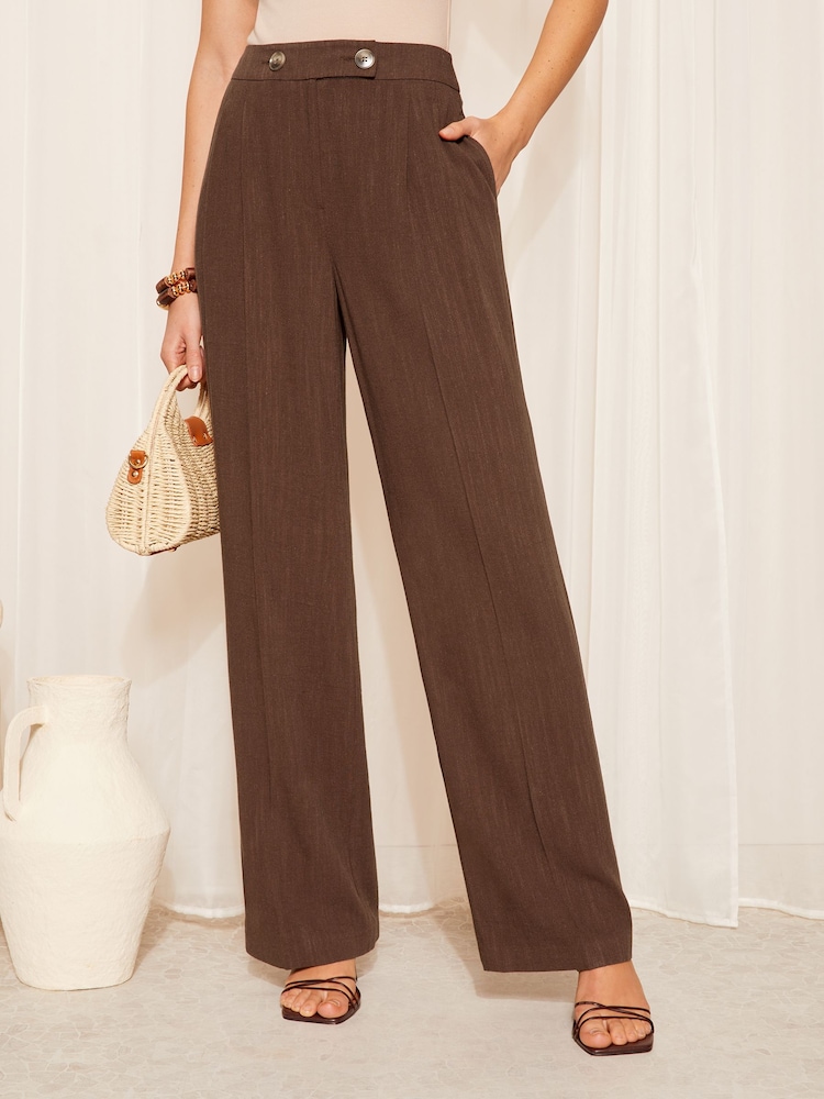 Friends Like These Brown Wide Leg Trousers With Linen - Image 1 of 4 Friends Like These Brown Wide Leg Trousers With Linen - Image 1 of 4