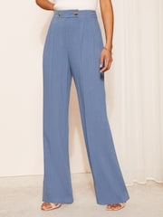 Friends Like These Chambray Blue Wide Leg Trousers With Linen - Image 1 of 4