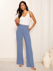 Friends Like These Chambray Blue Wide Leg Trousers With Linen - Image 2 of 4