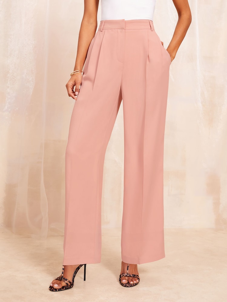 Friends Like These Pink Premium Wide Leg Smart Trousers - Image 1 of 5 Friends Like These Pink Premium Wide Leg Smart Trousers - Image 1 of 5