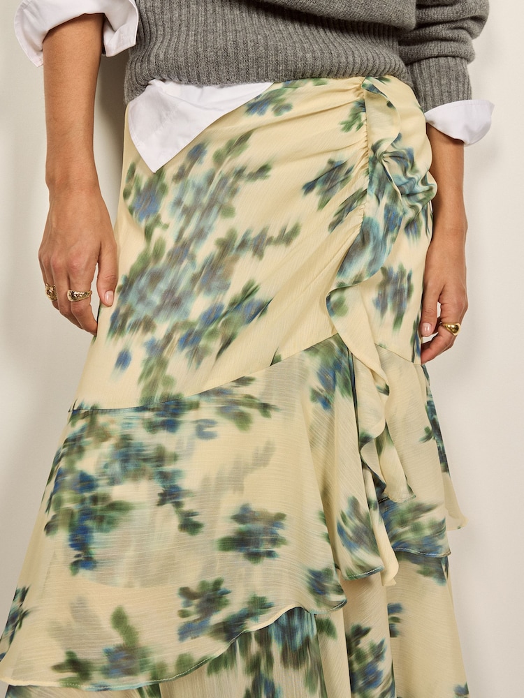 BHOEM Cream Floral Ruffle Midi Skirt - Image 2 of 5 BHOEM Cream Floral Ruffle Midi Skirt - Image 2 of 5