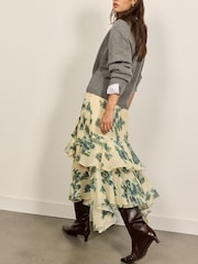 BHOEM Cream Floral Ruffle Midi Skirt - Image 4 of 5