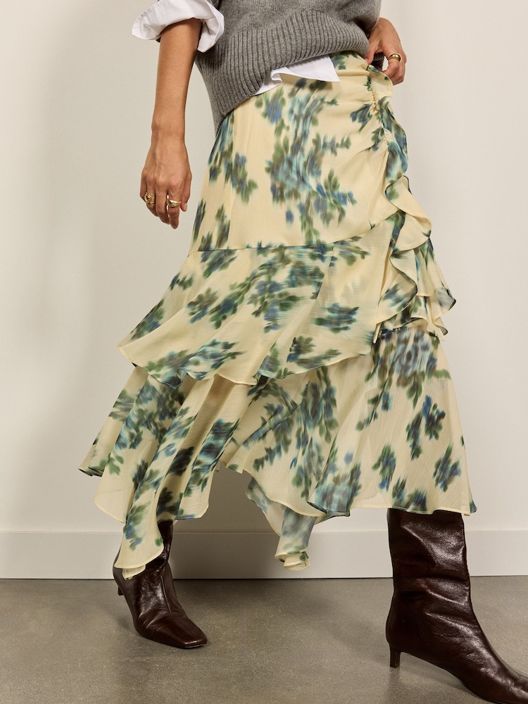 BHOEM Cream Floral Ruffle Midi Skirt - Image 5 of 5 BHOEM Cream Floral Ruffle Midi Skirt - Image 5 of 5