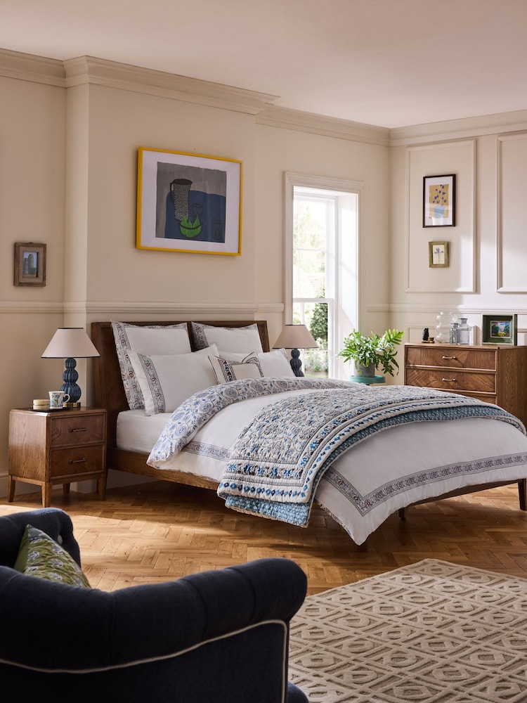 Nina Campbell Blue Indienne Embroidered 300 Thread Count Duvet Cover and Pillowcase Set - Image 2 of 6