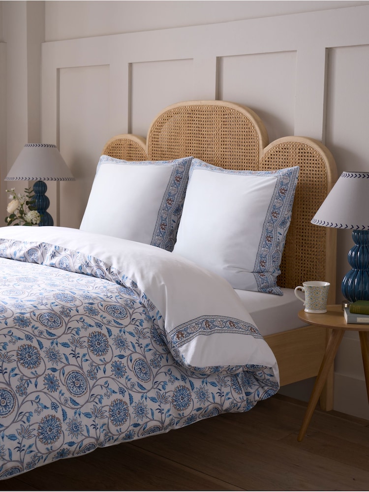 Nina Campbell Blue Indienne Embroidered 300 Thread Count Square Pillowcase Set of 2 - Image 1 of 5