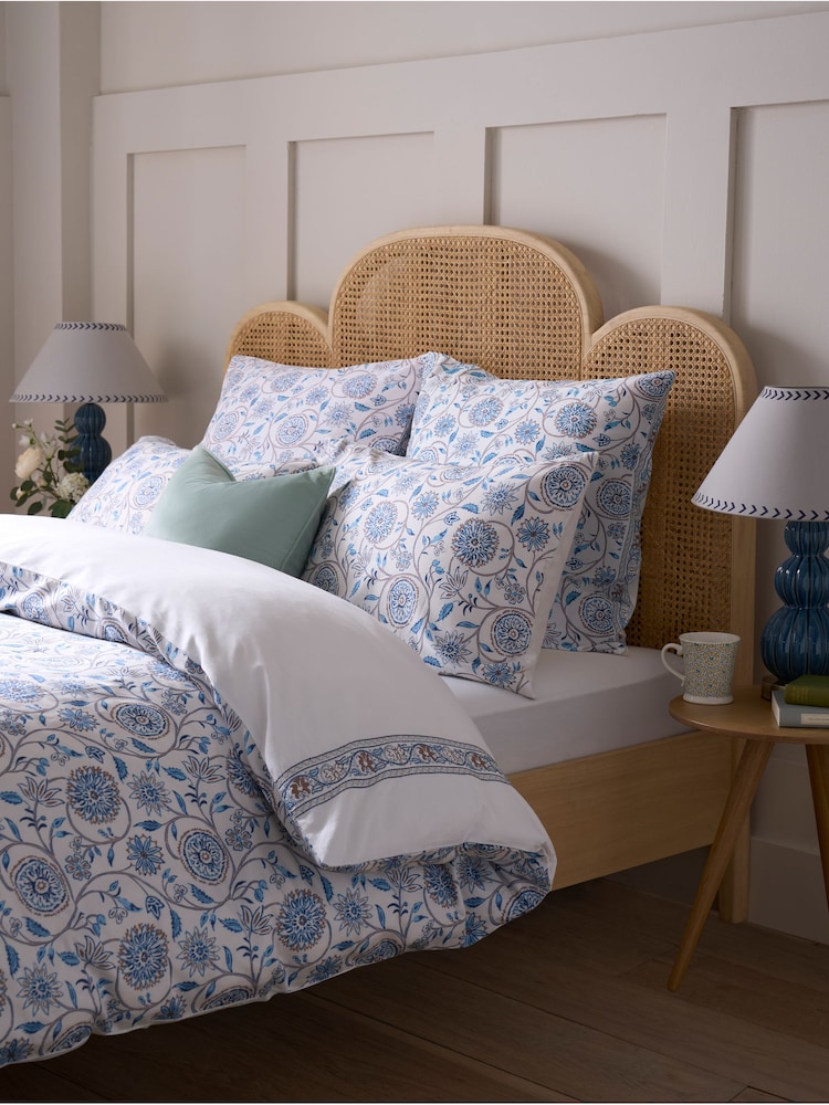 Nina Campbell Blue Indienne Embroidered 300 Thread Count Square Pillowcase Set of 2 - Image 2 of 5