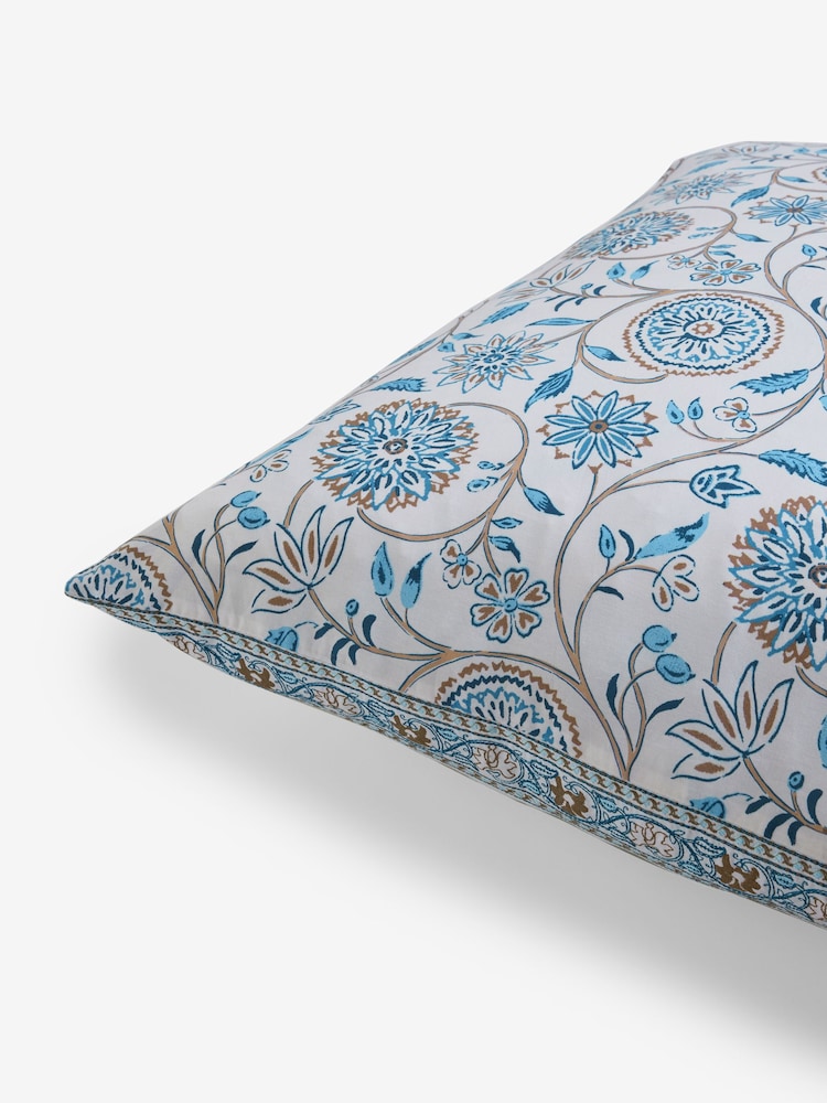 Nina Campbell Blue Indienne Embroidered 300 Thread Count Square Pillowcase Set of 2 - Image 5 of 5