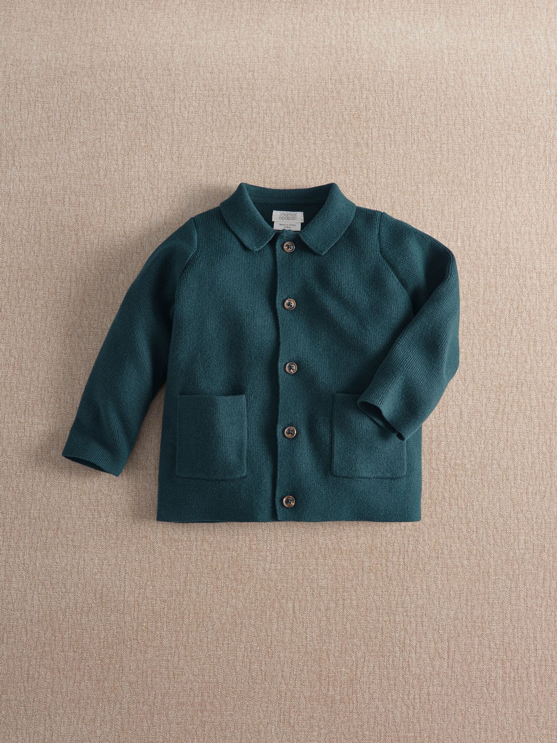 Mamas & Papas Men's Green Smart Collar Knitted Cardigan - Image 1