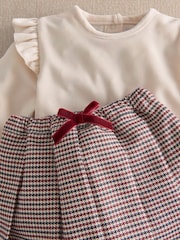 Mamas & Papas Red Red Velour Frill Bodysuit & Houndstooth Skirt Set - Image 3 of 4