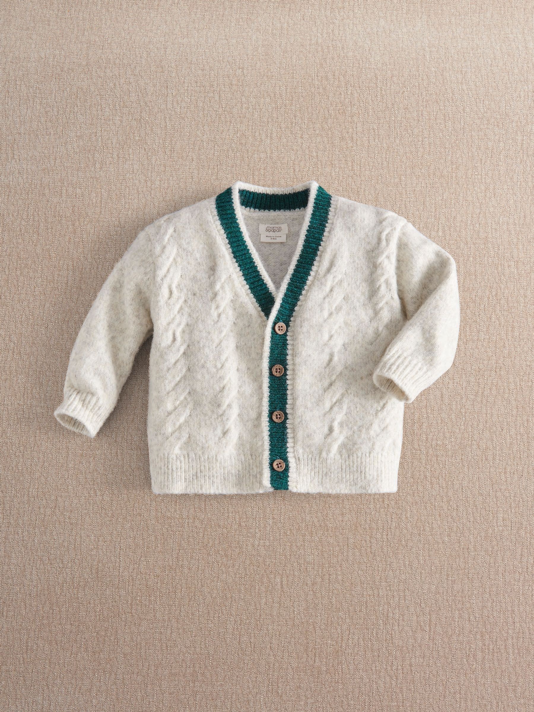Mamas & Papas Grey Chunky Cable Knit Cardigan view 1