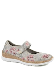 Pavers Grey Floral Cushioned Touch Fasten Mary Janes Shoes - Image 2 of 5