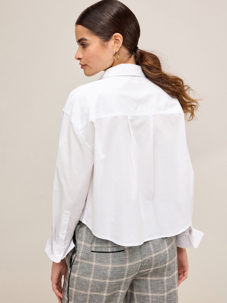 White Long Sleeve Cotton Cropped Shirt - Image 1 of 1