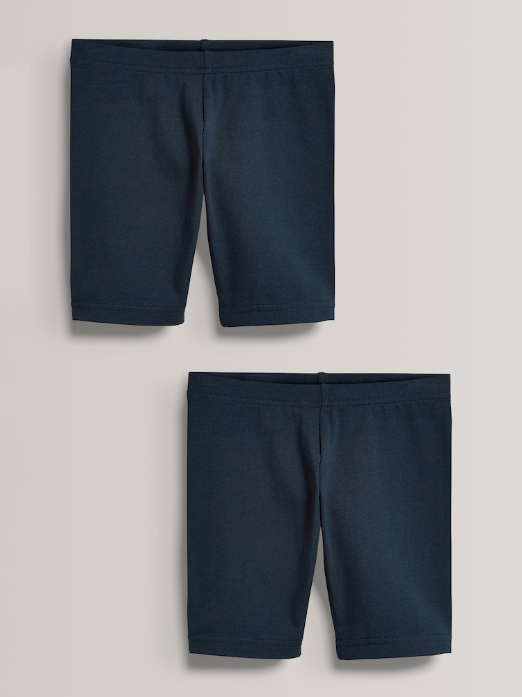 Bleu marine - Lot de 2 shorts de vélo extensibles en coton riche (3-16ans) - Image 1 of 5