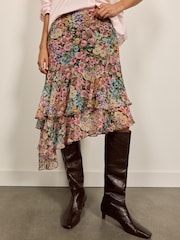Asymmetric Floral Ruffle Midi Skirt - Kuva 1 / 5