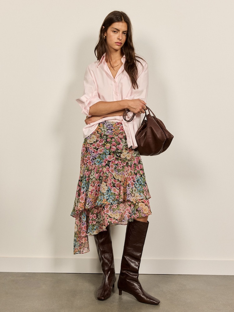 Asymmetric Floral Ruffle Midi Skirt - Kuva 2 / 5