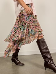 Asymmetric Floral Ruffle Midi Skirt - Kuva 3 / 5