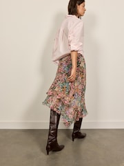 Asymmetric Floral Ruffle Midi Skirt - Kuva 4 / 5
