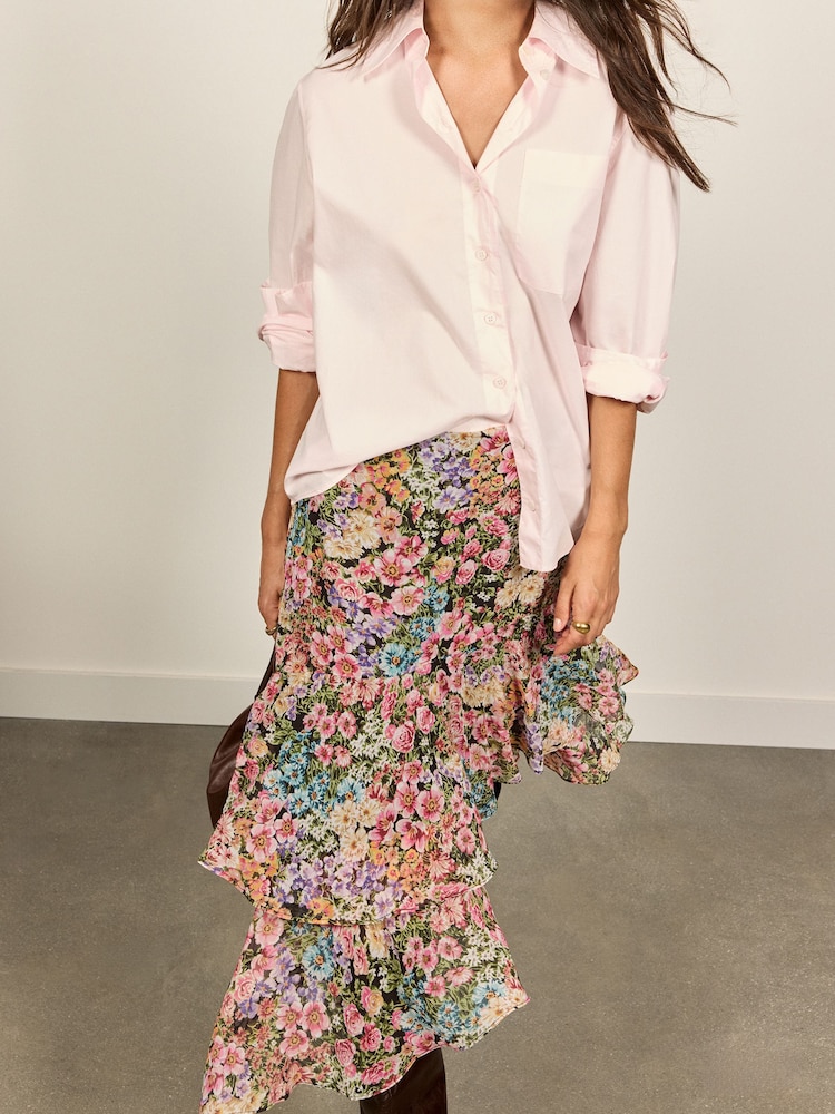 Asymmetric Floral Ruffle Midi Skirt - Kuva 5 / 5