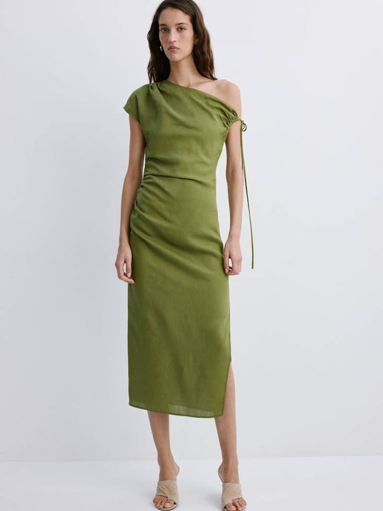 Mango Green One Shoulder Maxi Dress - Image 1 of 5