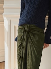 BHOEM Khaki Green Satin Jacquard Midi Draped Skirt With Knot Detail - Image 3 of 5