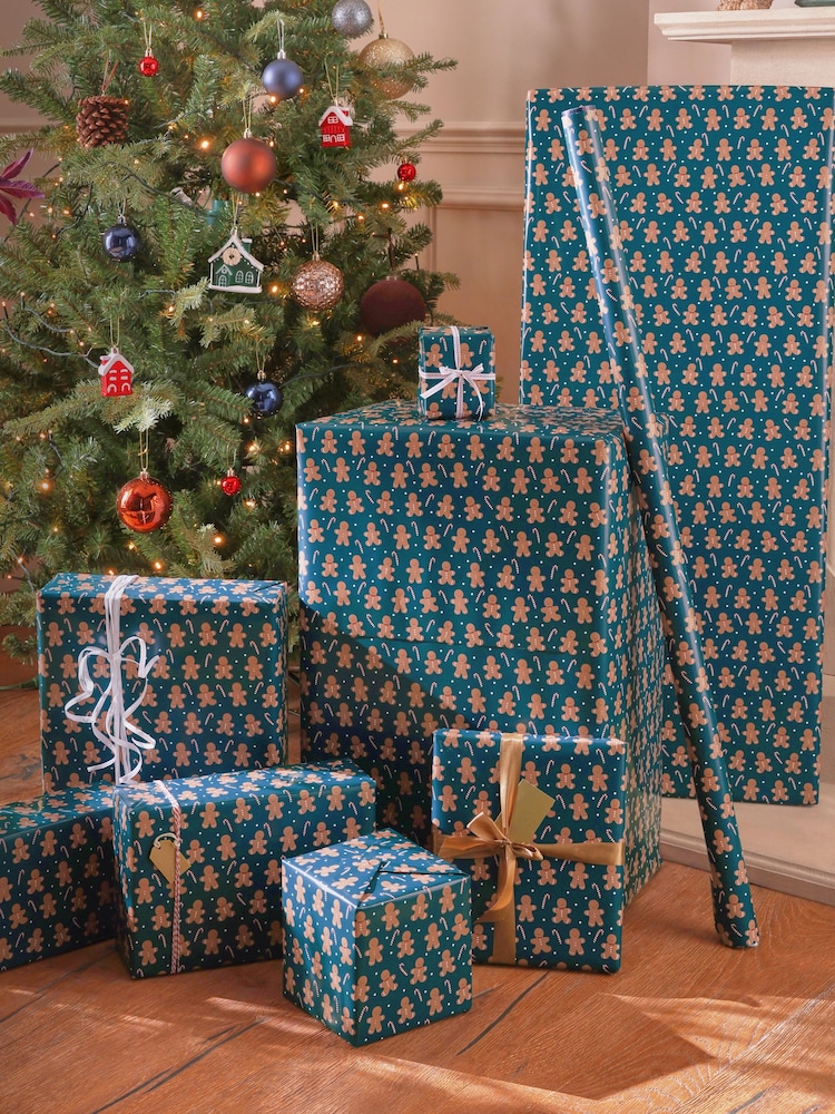 Green Gingerbread Standard Width, 15m Christmas Wrapping Paper - Image 1 of 4